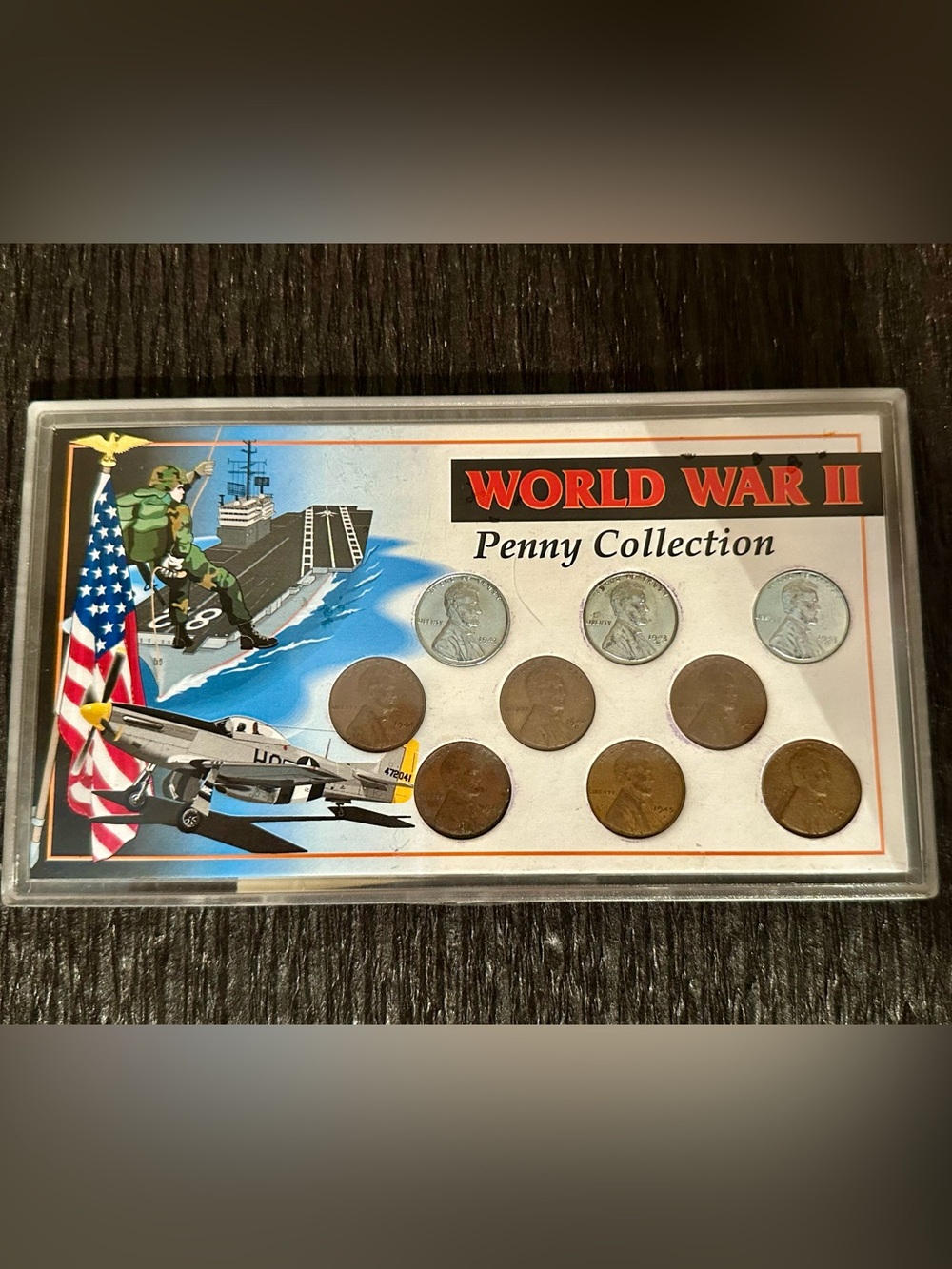 World War II Penny Collection Display - Brown Copper & Silver Tones